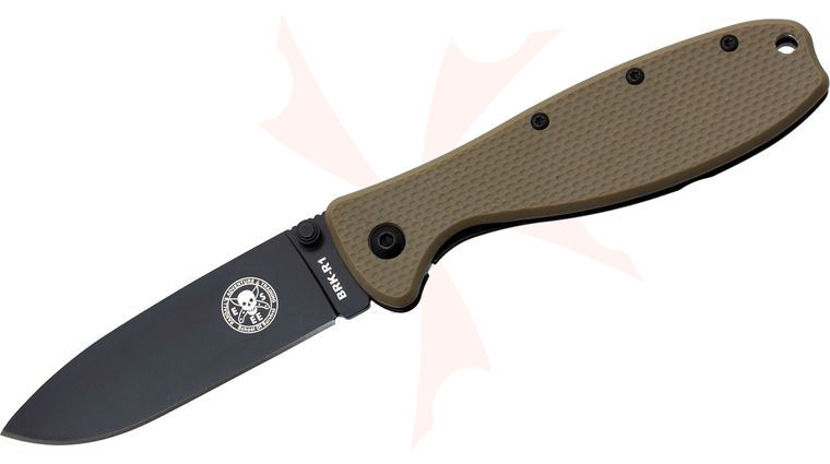 Zancudo Folding Knife 3 inch Black Blade, Desert Tan FRN and Stainless Steel Handles, Designed by ESEE