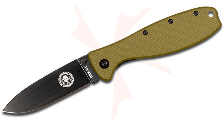 Zancudo Folding Knife 3 inch Black D2 Blade, Olive Drab FRN and Stainless Steel Handles, Designed by ESEE
