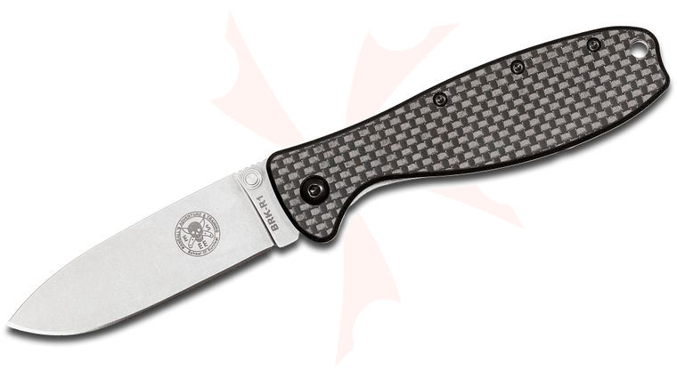 Zancudo Folding Knife 3 inch Stonewashed D2 Blade, Carbon Fiber and Stainless Steel Handles, Designed by ESEE