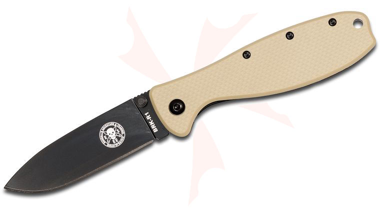 Zancudo Folding Knife 3 inch Black D2 Blade, Desert Tan FRN and Stainless Steel Handles, Designed by ESEE