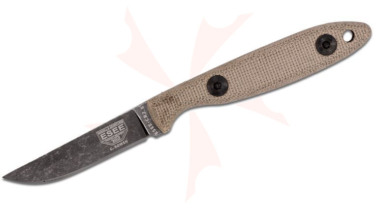 ESEE Knives ESEE-CR2.5-BO Camp-Lore Cody Rowen CR2.5 Fixed 2.5 inch 1095 Black Stonewashed Plain Blade, Micarta Handles, Leather Drop Sheath