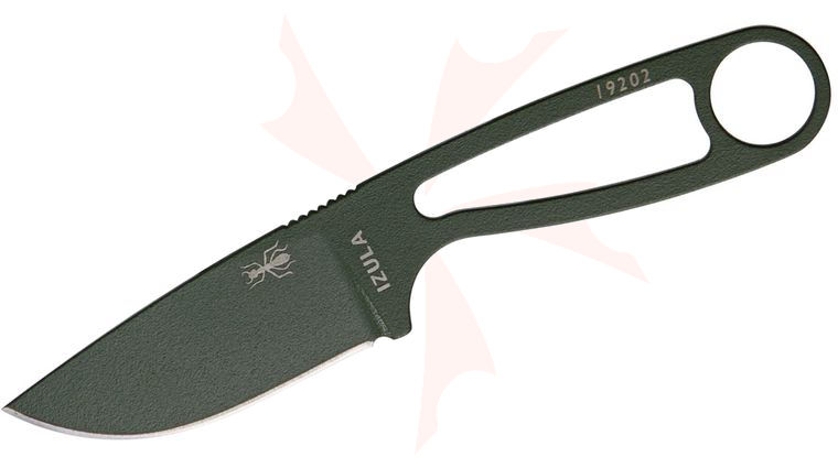 ESEE Knives IZULA-OD-KIT Neck Knife Fixed 2.875 inch 1095 Carbon Blade, OD Green Powder Coat, Black Sheath, Complete Survival Kit