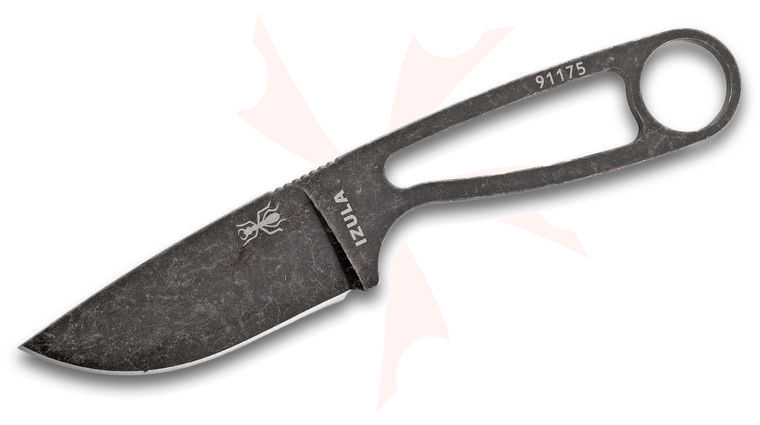 ESEE Knives IZULA-B-BO Neck Knife Fixed 2.875 inch 1095 Carbon Blade, Stonewashed Black Oxide Coating, Black Sheath, Clip Plate