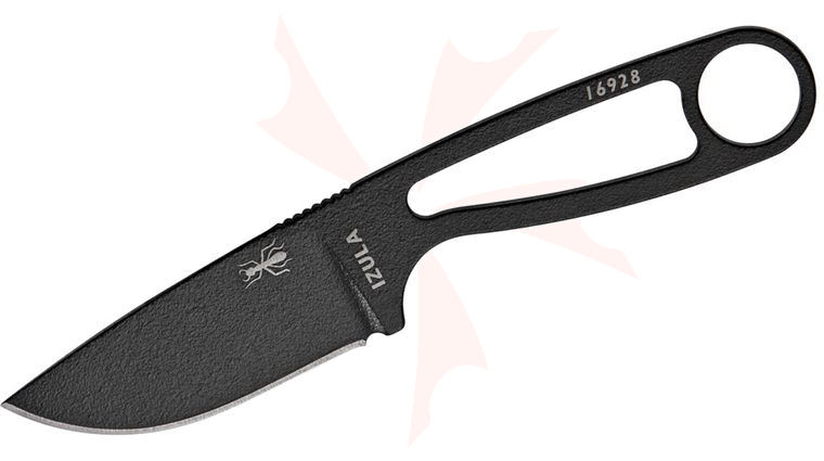 ESEE Knives IZULA-B Neck Knife Fixed 2.875 inch 1095 Carbon Blade, Black Powder Coat, Black Sheath, Clip Plate