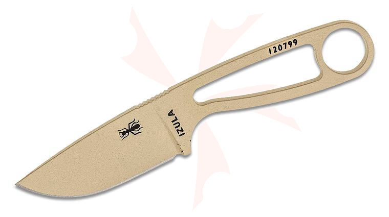 ESEE Knives IZULA-DT Neck Knife Fixed 2.875 inch 1095 Carbon Blade, Desert Tan Powder Coat, Black Sheath, Clip Plate