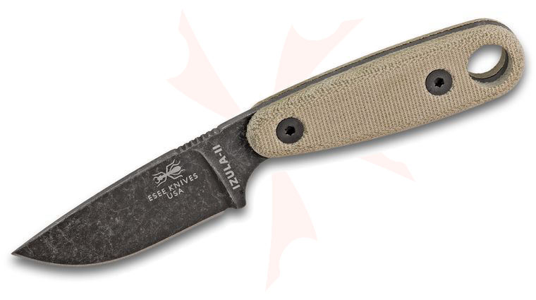ESEE Knives IZULA-II-B-BO Neck Knife Fixed 2.875 inch 1095 Carbon Blade, Stonewashed Black Oxide Coating, Micarta Handles, Black Sheath, Clip Plate