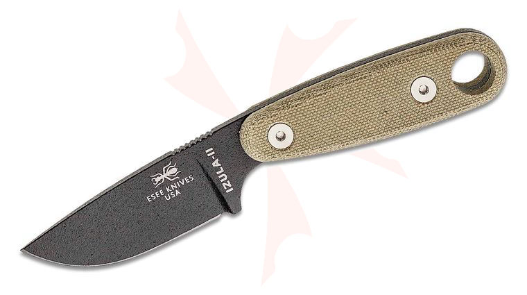 ESEE Knives IZULA-II-B-KIT Neck Knife Fixed 2.875 inch 1095 Carbon Blade, Black Powder Coat, Micarta Handles, Black Sheath, Complete Survival Kit