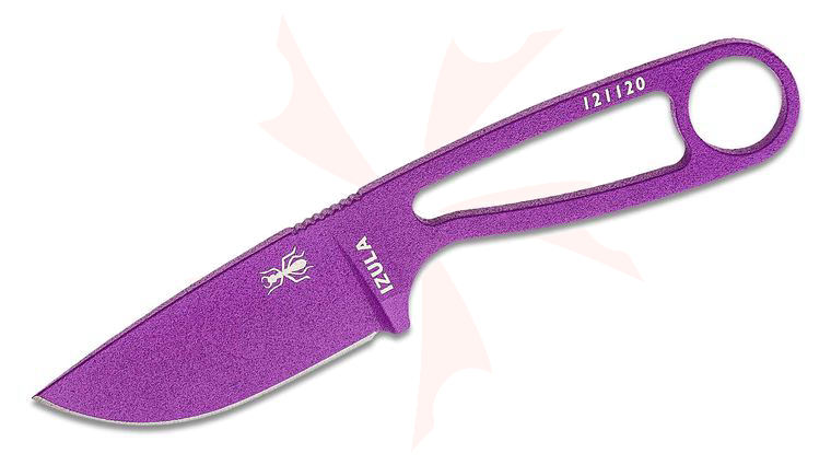 ESEE Knives IZULA-PURP Neck Knife Fixed 2.875 inch 1095 Carbon Blade, Purple Powder Coat, White Sheath, Clip Plate