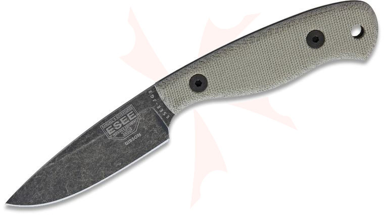 ESEE Knives ESEE-JG3-BO Camp-Lore James Gibson JG3 Fixed 3.5 inch 1095 Black Stonewashed Plain Blade, Micarta Handles, Leather Sheath