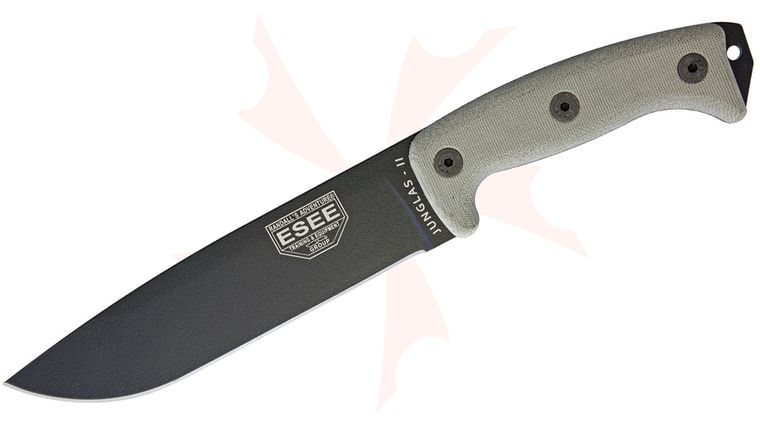 ESEE Knives Junglas-II-E Machete 8.375 inch 1095 Black Blade, ESEE Logo, Micarta Handles, Kydex Sheath