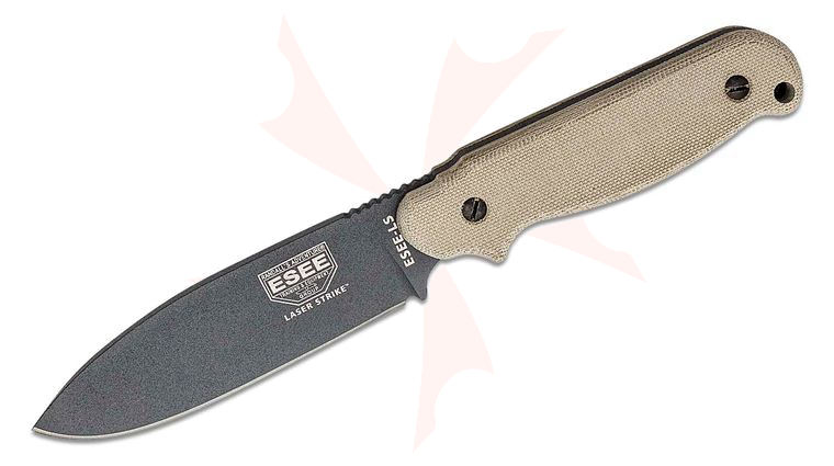 ESEE Knives Laser Strike Survival Knife Fixed 5 inch Gunsmoke Blade, Fire Steel and Tinder Tabs in Micarta Handles, Kydex Sheath