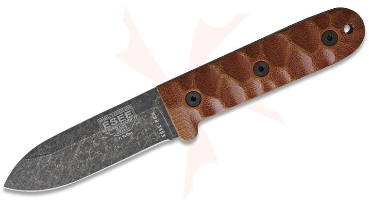 ESEE Knives ESEE-PR4-BO Patrick Rollins Camp-Lore PR4 Fixed 4.19 inch 1095 Black Stonewashed Plain Kephart Blade, Micarta Handles, Leather Sheath