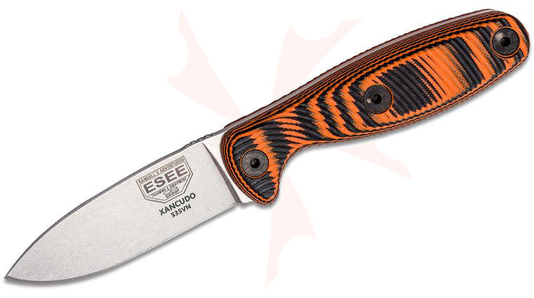 ESEE Knives ESEE-XAN2-006 Xancudo Fixed Blade Knife 3 inch S35VN Stainless Plain Edge, 3D Machined Orange/Black G10 Handles, Black Sheath