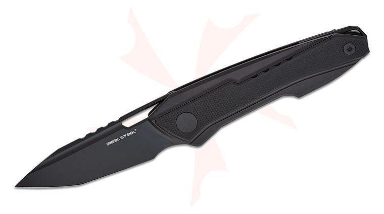 Real Steel Knives Bullet Frame Lock Front Flipper Knife 2.91 inch S35VN Black Modified Tanto Blade, Black Titanium Handles with Black G10 Onlays