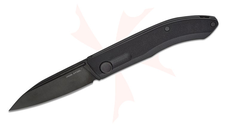 Real Steel Knives Stella Lux Slipjoint Folding Knife 2.95 inch K110 Black DLC Spear Point Blade, Black G10 Handles