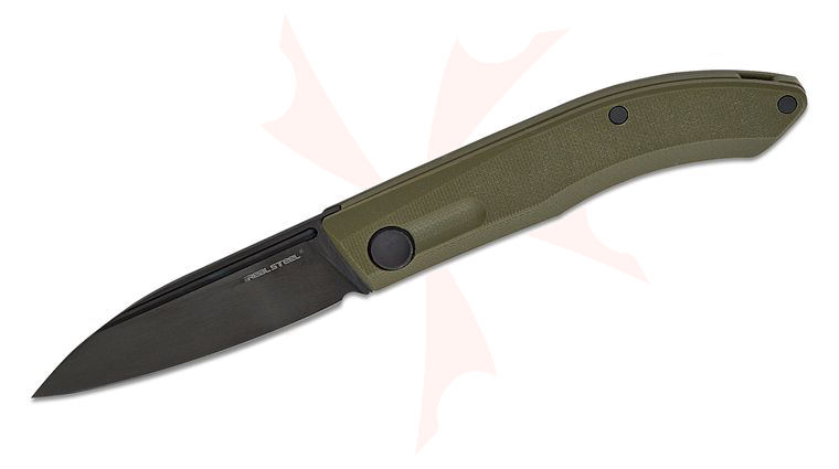 Real Steel Knives Stella Lux Slipjoint Folding Knife 2.95 inch K110 Black DLC Spear Point Blade, OD Green G10 Handles
