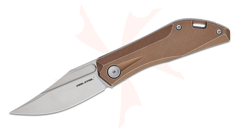 Real Steel Knives Ventus Slipjoint Folding Knife 3.03 inch N690 Stonewashed Clip Point Blade, Bronze Titanium Handles