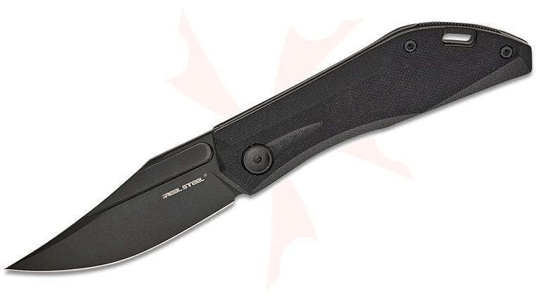 Real Steel Knives Poltergeist Works Ventus Lite Slipjoint Folding Knife 3.03 inch D2 Black PVD Clip Point Blade, Black G10 Handles