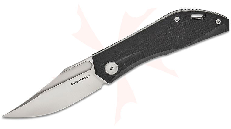 Real Steel Knives Poltergeist Works Ventus Lite Slipjoint Folding Knife 3.03 inch D2 Satin Clip Point Blade, Black G10 Handles