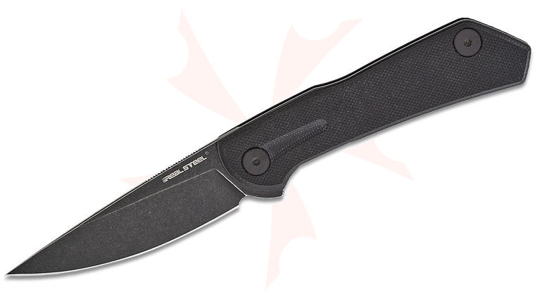 Real Steel Knives Valore Liner Lock Flipper Knife 3.19 inch Nitro-V Black Stonewashed Drop Point Blade, Black G10 Handles