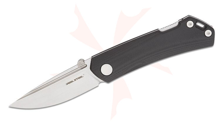 Real Steel Knives Luna Maius Eco Lockback Folding Knife 3.03 inch Satin Drop Point Blade, Black G10 Handles
