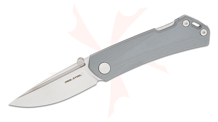 Real Steel Knives Luna Maius Eco Lockback Folding Knife 3.03 inch Satin Drop Point Blade, Gray G10 Handles
