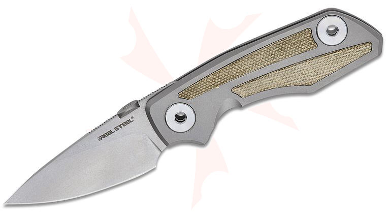 Real Steel Knives Delta 2600 Frame Lock Folding Knife 2.9 inch S35VN Stonewashed Drop Point Blade, Bead-Blasted Titanium Handles with Green Canvas Micarta Inlays