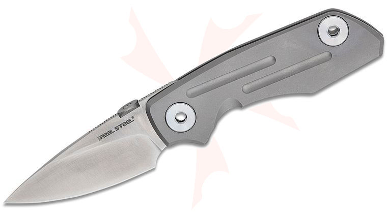 Real Steel Knives Delta 2600 Frame Lock Folding Knife 2.9 inch S35VN Satin Drop Point Blade, Bead-Blasted Titanium Handles