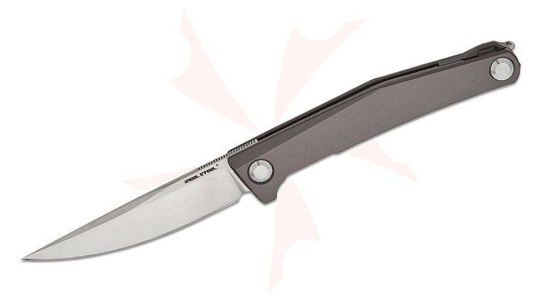 Real Steel Knives Poltergeist Works Teres Liner Lock Executive Flipper Knife 3.11 inch Nitro-V Satin Drop Point Blade, Gray Aluminum Handles