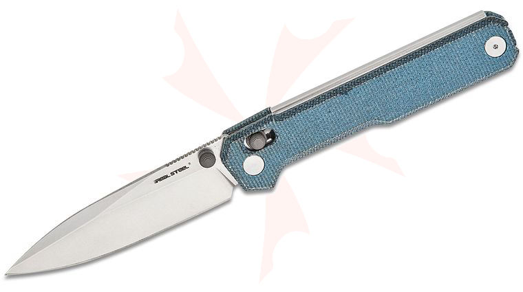 Real Steel Knives Ostap Hel Perix Crossbar Lock Folding Knife 3.5 inch Nitro-V Stonewashed Drop Point Blade, Denim Micarta Handles