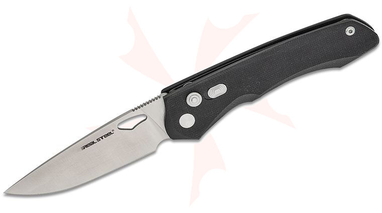 Real Steel Knives Carson Huang Griffin Pro Button Lock Folding Knife 3.54 inch 14C28N Satin Drop Point Blade, Black G10 Handles