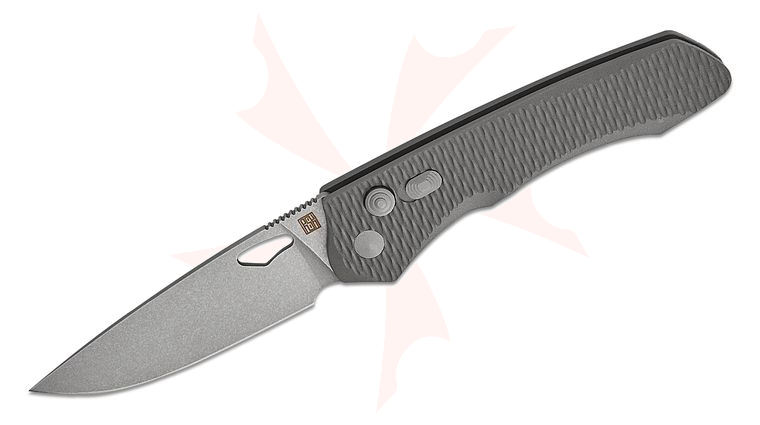 Real Steel Knives Carson Huang Griffin Ultimatum Button Lock Folding Knife 3.54 inch Vanax Stonewashed Drop Point Blade, Milled Titanium Handles