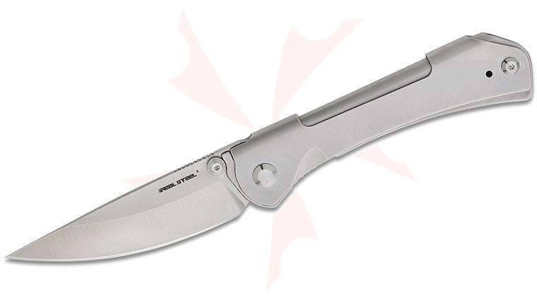Real Steel Knives Sylph Liner Lock Folding Knife 3.15 inch Satin Drop Point Blade, Folded Bead Blast Stainless Steel Handles