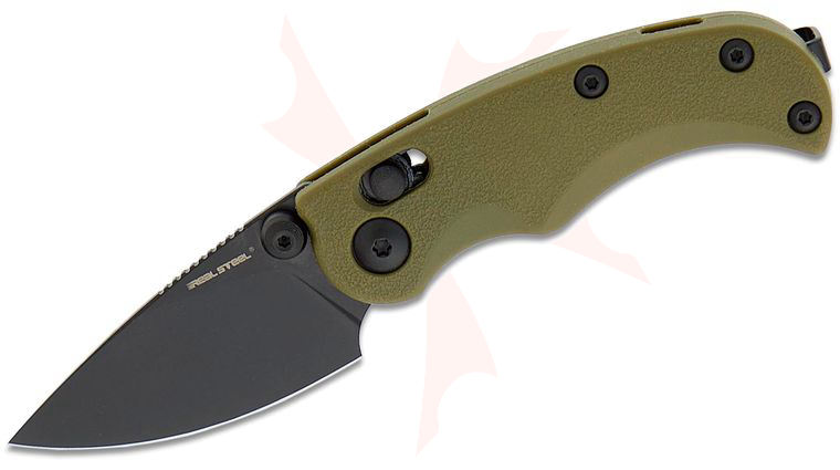 Real Steel Knives Esca Crossbar Lock Folding Knife 2.04 inch 12C27 Black PVD Drop Point Blade, Green GFN Handles