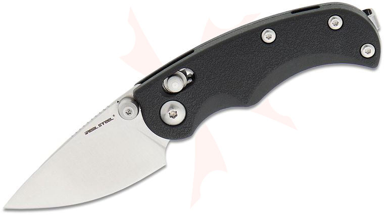 Real Steel Knives Esca Crossbar Lock Folding Knife 2.04 inch 12C27 Satin Drop Point Blade, Black GFN Handles