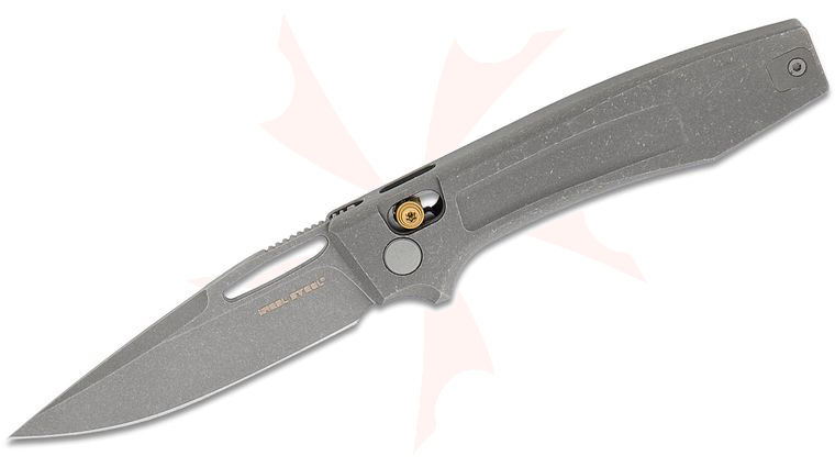 Real Steel Knives Vena Ultimate Crossbar Lock Folding Knife 3.26 inch Elmax Dark Stonewashed Drop Point Blade, Dark Stonewashed Integral Titanium Handles