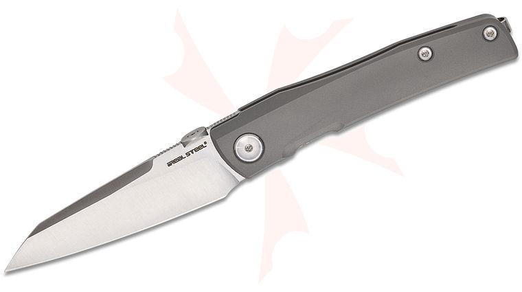 Real Steel Knives Poltergeist Works Destra Phantom Flipper Knife 3.31 inch S35VN Satin Sheepsfoot Blade, Titanium Handles