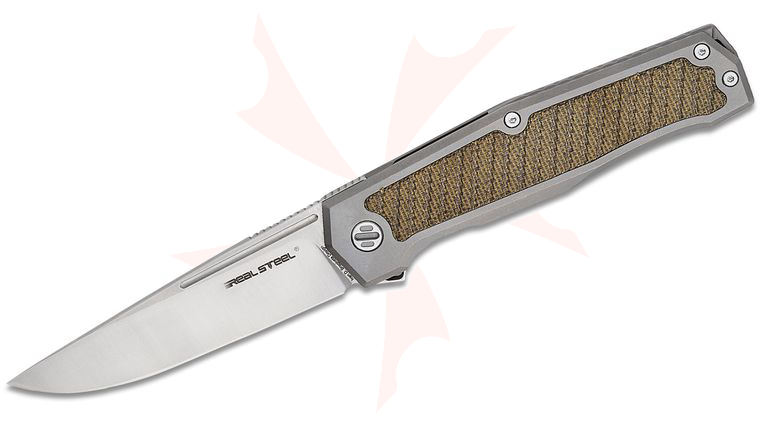 Real Steel Knives Rokot Premium Frame Lock Flipper Knife 3.7 inch S35VN Satin Drop Point Blade, Titanium Handles with Green Micarta Inlays