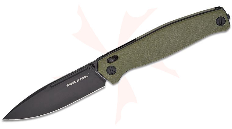 Real Steel Knives Huginn Slide Lock Folding Knife 3.66 inch VG-10 Black Drop Point Blade, OD Green G10 Handles