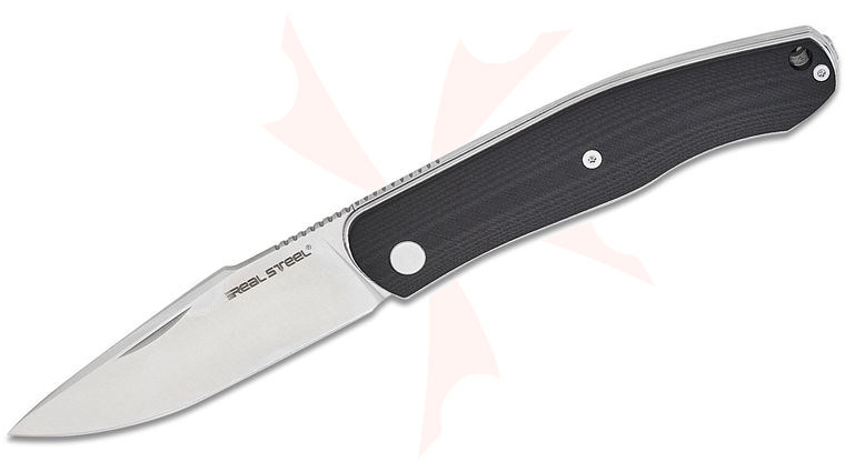 Real Steel Knives Serenity Slipjoint Folding Knife 3.375 inch N690 Satin Drop Point Blade, Black G10 Handles
