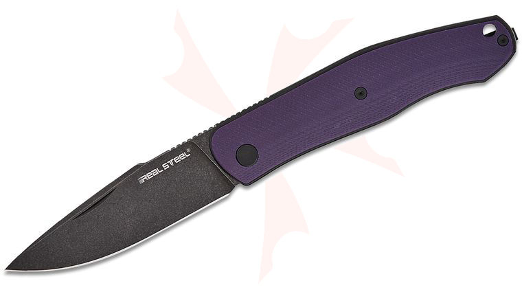 Real Steel Knives Serenity Slipjoint Folding Knife 3.375 inch N690 Black Stonewashed Drop Point Blade, Purple G10 Handles