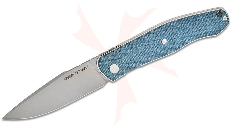 Real Steel Knives Serenity Liner Lock Front Flipper Knife 3.43 inch N690 Bead Blast Harpoon Drop Point Blade, Denim Micarta Handles