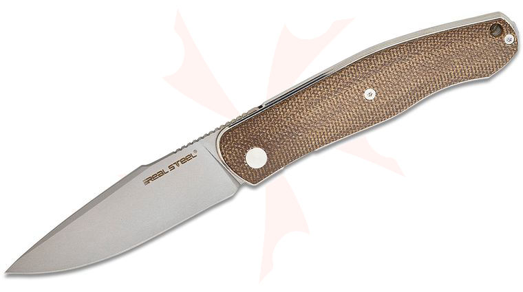Real Steel Knives Serenity Liner Lock Front Flipper Knife 3.43 inch N690 Bead Blast Harpoon Drop Point Blade, Natural Canvas Micarta Handles