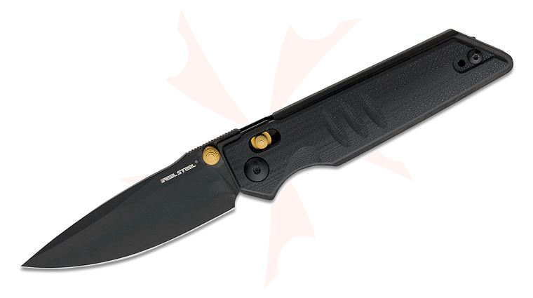 Real Steel Knives Sacra Slide Lock Folding Knife 3.25 inch K110 Black Drop Point Blade, Black G10 Handles