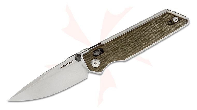 Real Steel Knives Sacra Slide Lock Folding Knife 3.25 inch K110 Stonewashed Drop Point Blade, Green Micarta Handles