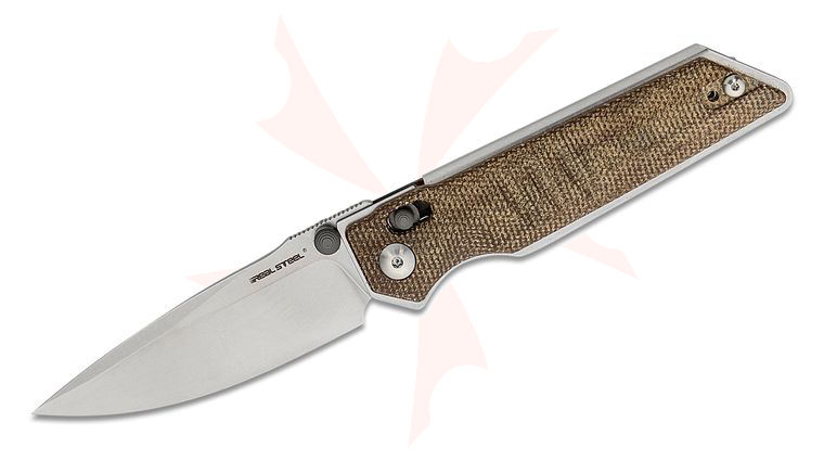 Real Steel Knives Sacra Slide Lock Folding Knife 3.25 inch K110 Stonewashed Drop Point Blade, Natural Micarta Handles