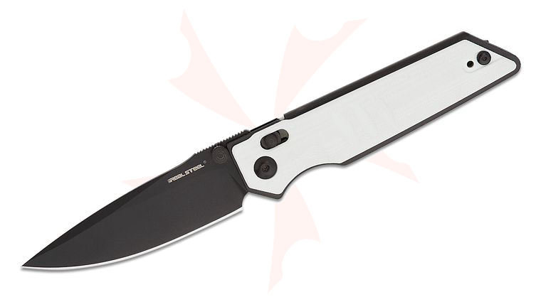 Real Steel Knives Sacra Slide Lock Folding Knife 3.25 inch K110 Black Drop Point Blade, White G10 Handles with Black Liners - KnifeCenter Exclusive