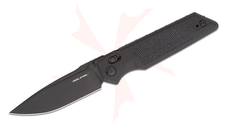 Real Steel Knives Sacra TAC Slide Lock Folding Knife 3.25 inch K110 Black Modified Drop Point Blade, Textured Black G10 Handles