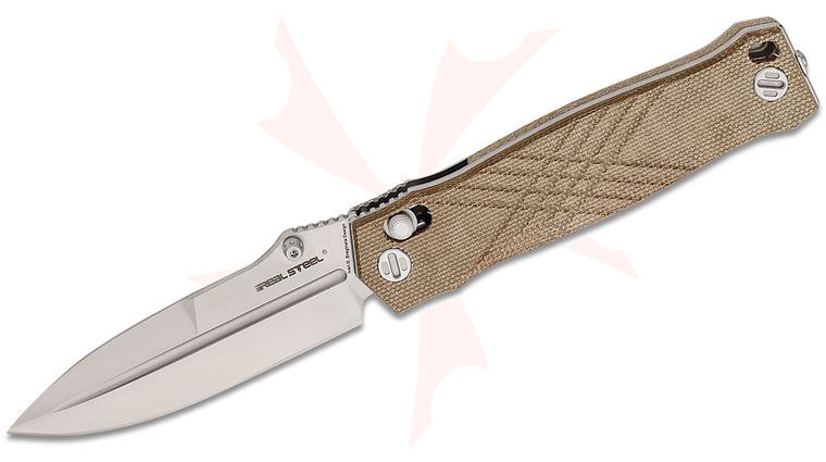Real Steel Knives Muninn Slide Lock Folding Knife 3.62 inch VG-10 Satin Spear Point Blade, Milled Green Canvas Micarta Handles