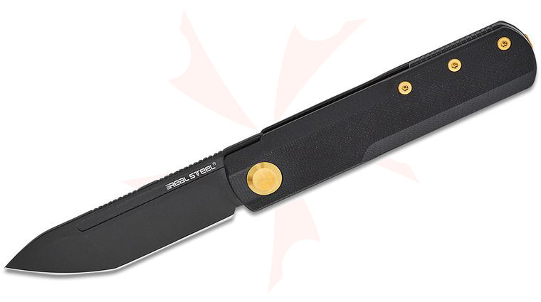 Real Steel Knives Ostap Hel G-Tanto Slipjoint Folding Knife 2.75 inch Nitro-V Black Tanto Blade, Black G10 Handles